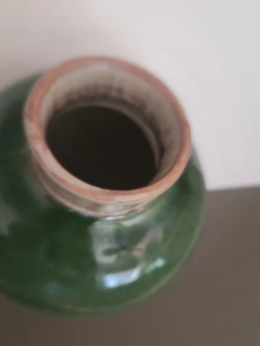 Green Ceramic Vase with Floral Relief